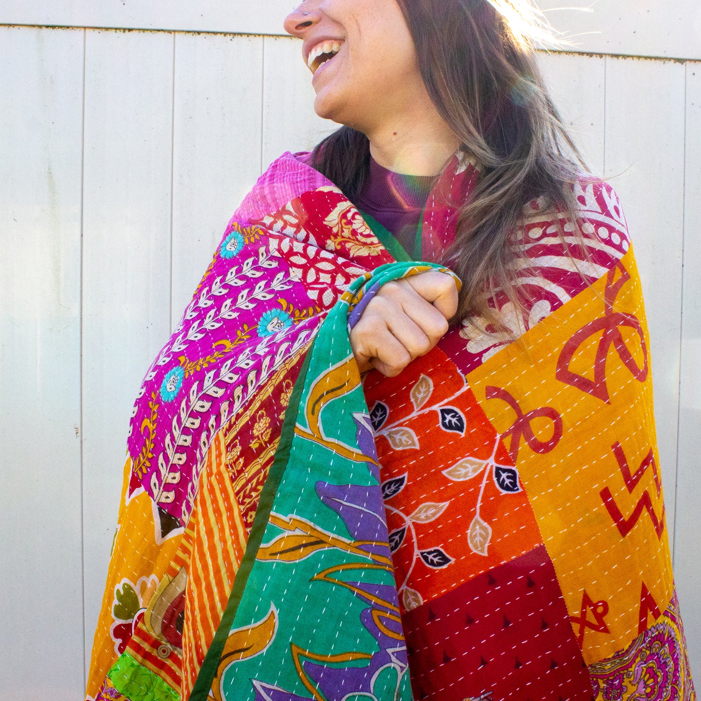 Reversible Kantha Henley Blanket | FAIR TRADE