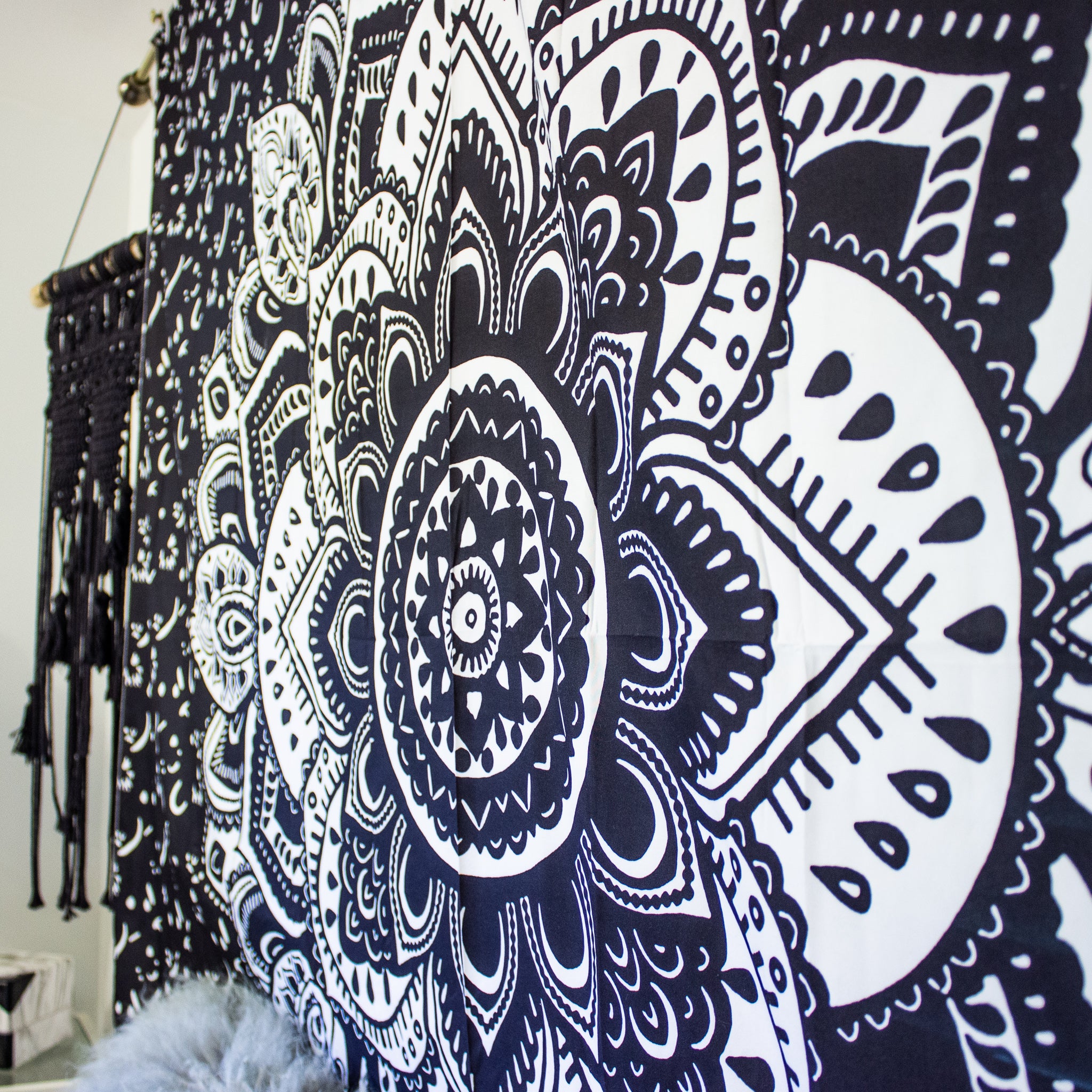 Black and discount white mandala tapestry